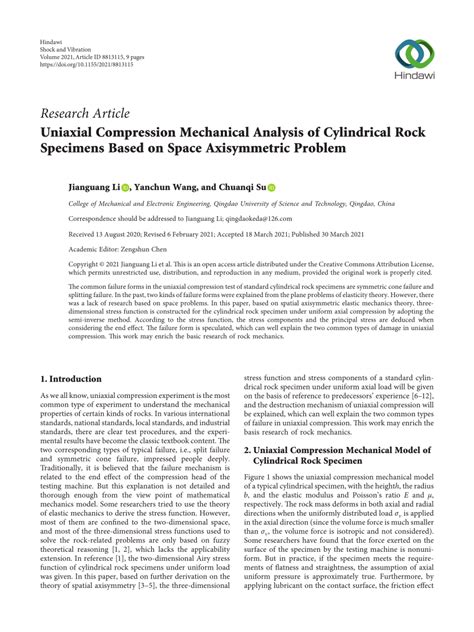 Uniaxial Compression Mechanical Analysis of Cylindrical Rock 